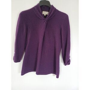 Nordstrom 100% Cashmere Sweater Small Twist V Neck 3/4 Ruched Sleeve Luxury